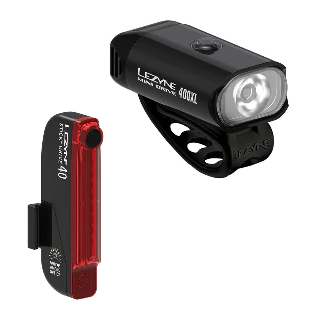Lezyne Mini Drive 400XL / Stick+ Drive - Ensemble de lampes vélo LED avant et arrière