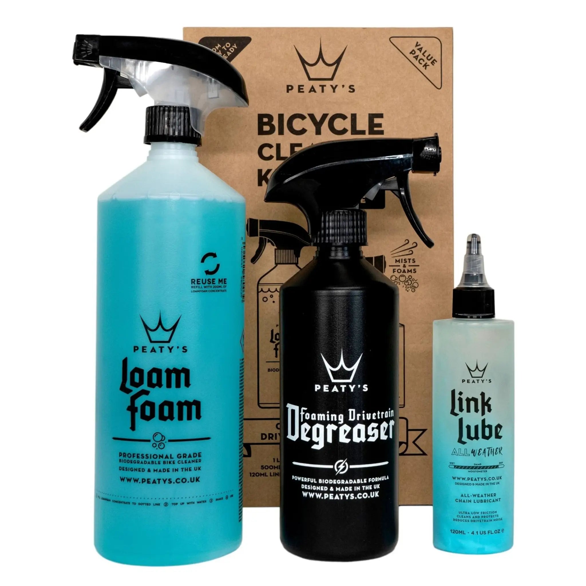 Pack de démarrage Peaty's Wash Degrease Lubricate