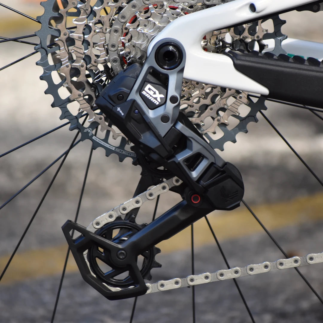 Sram GX Transmission derailleur on a Gloss White Tallboy
